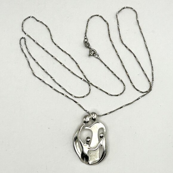 Sterling Silver 925 Family Embrace Pendant Necklace 24” 8g Modern Love Design - Picture 8 of 11